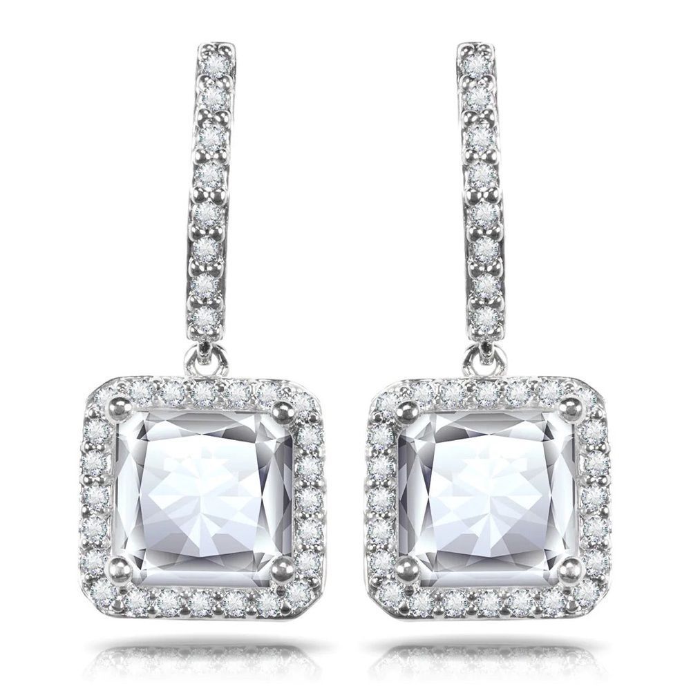 New Amanda Blu Silver Square Halo Drop Earrings